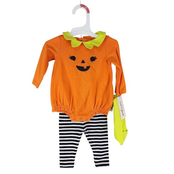 Baby Girls Pumpkin Bodysuit & Leggings Outfit Set Halloween W/ Headband Size NB - Picture 1 of 11